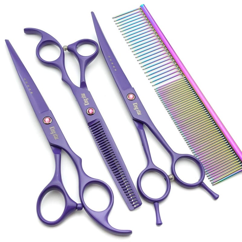 Kingstar 7.0in. Matt Purple Professional Pet Grooming Scissors Set,Straight & Thinning & Curved Scissors Set with Comb,case,A429 - Image 4